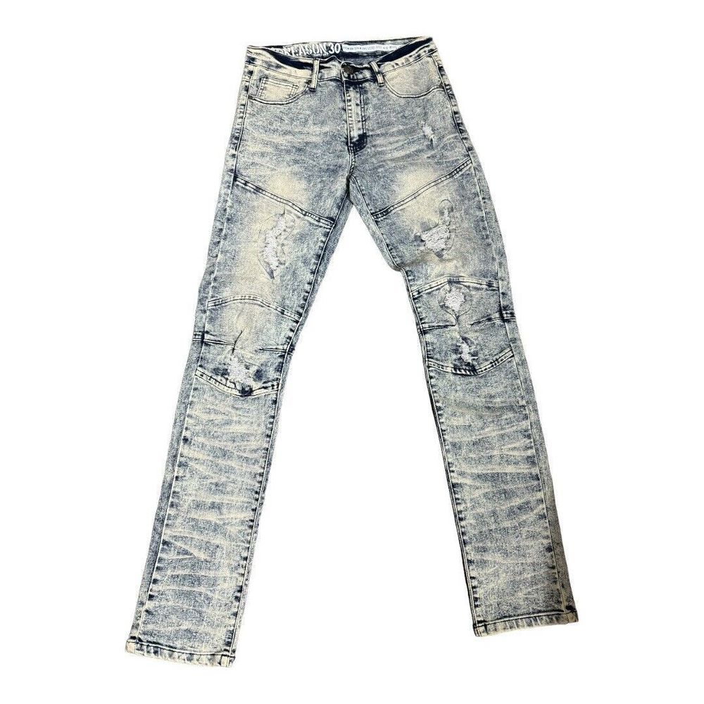 Reason Skinny Stretch Paneled Jeans Mens Size 30 Blue Denim Distressed Acid Wash
